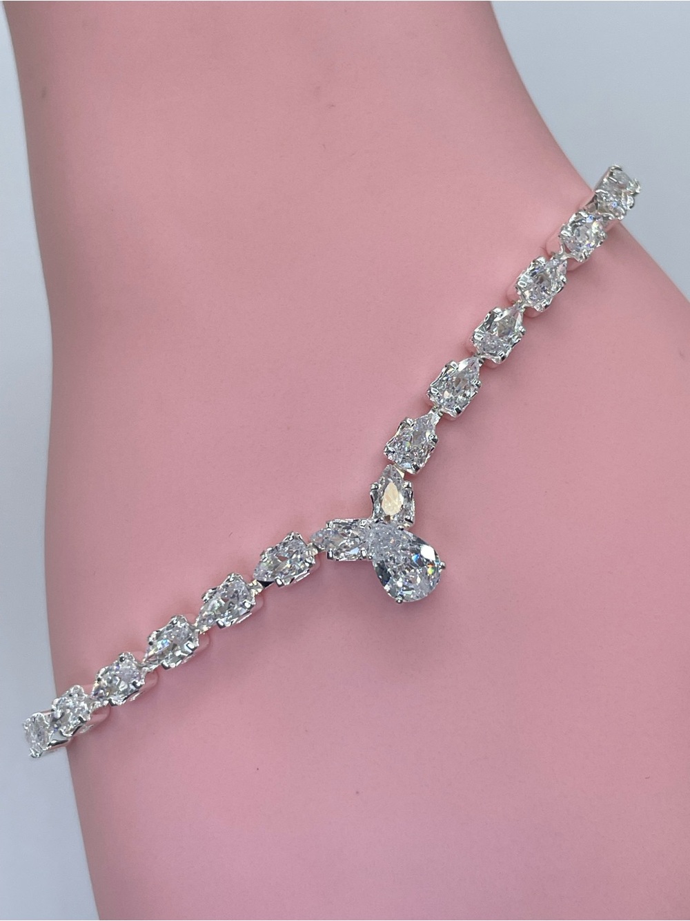 Swarovski Crystal Elements White Crystal Tennis Bracelet Teardrop Bridal